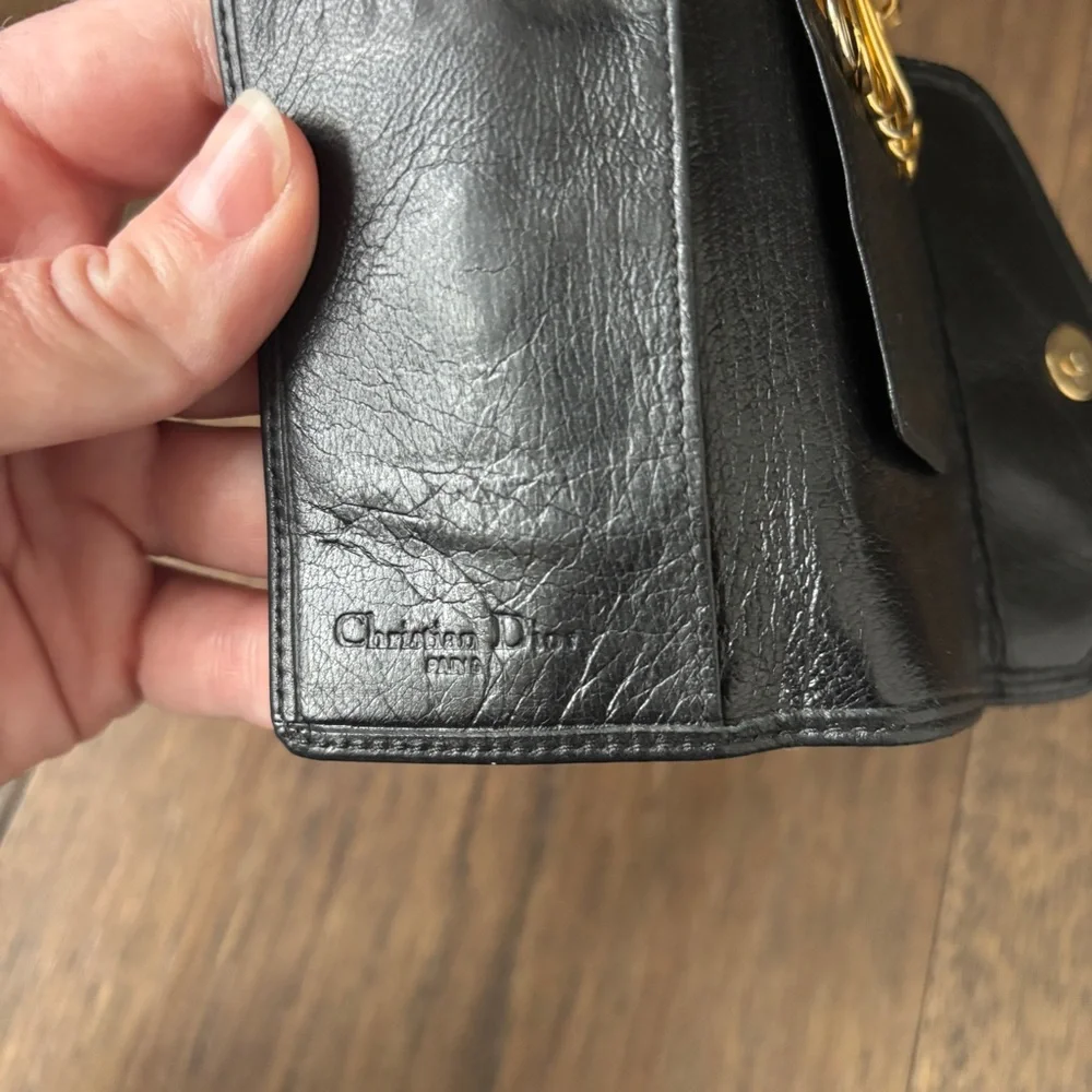 Vintage Christian Dior Key case 6 Key holder Black Gold leather Authentic